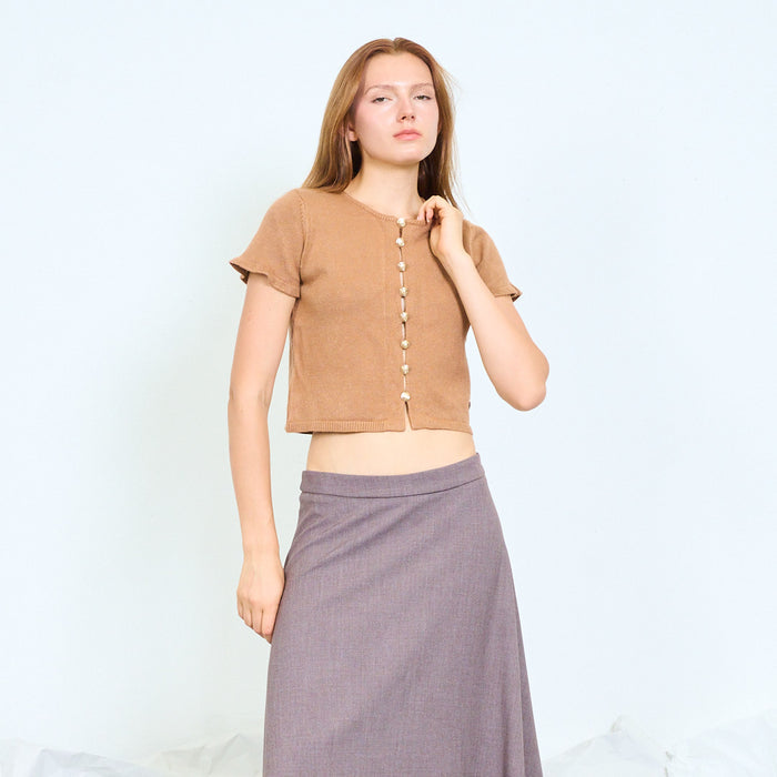 Gold-button short sleeve knit top wholesale