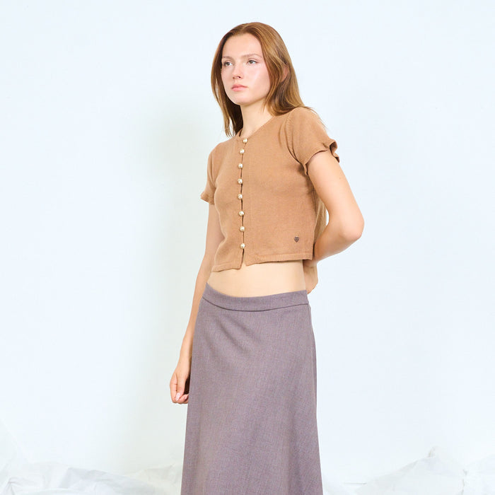 Gold-button short sleeve knit top wholesale