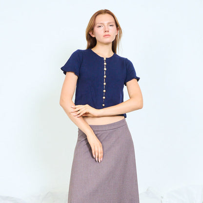 Gold-button short sleeve knit top wholesale