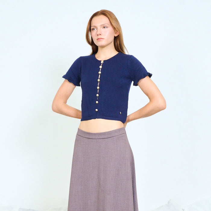 Gold-button short sleeve knit top wholesale