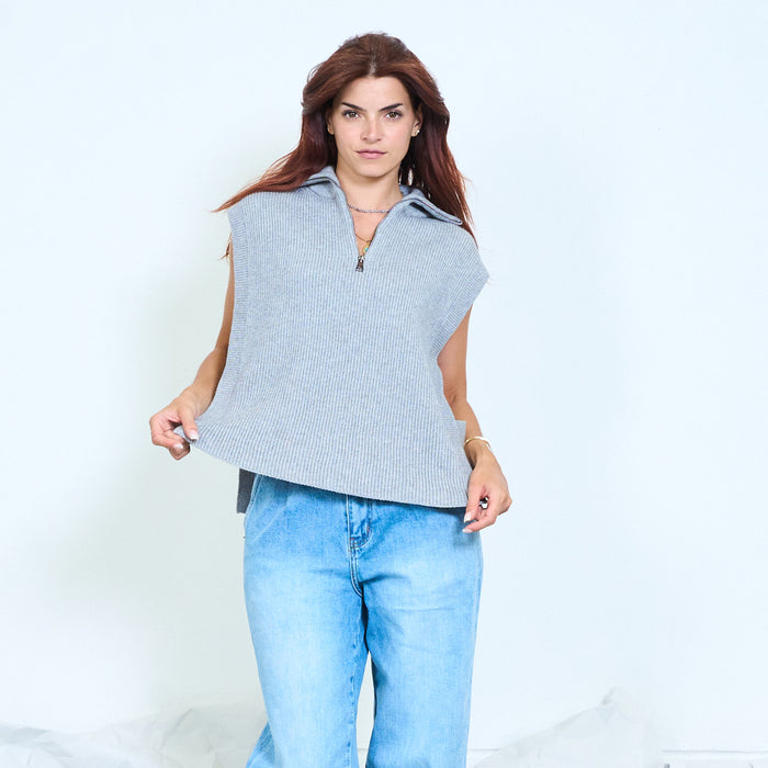 Half zip knit poncho vest wholesale