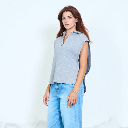 Half zip knit poncho vest wholesale