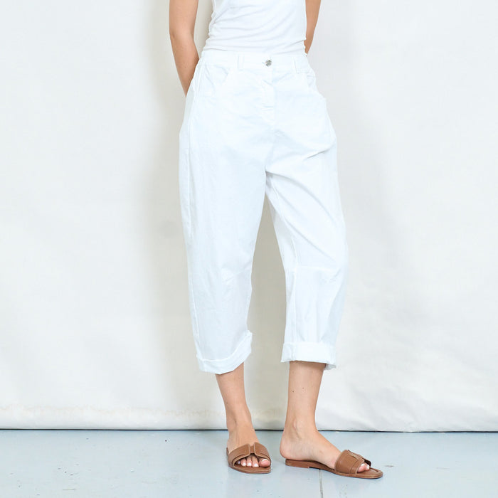 High-waisted cotton balloon trousers with rolled cuffs wholesale