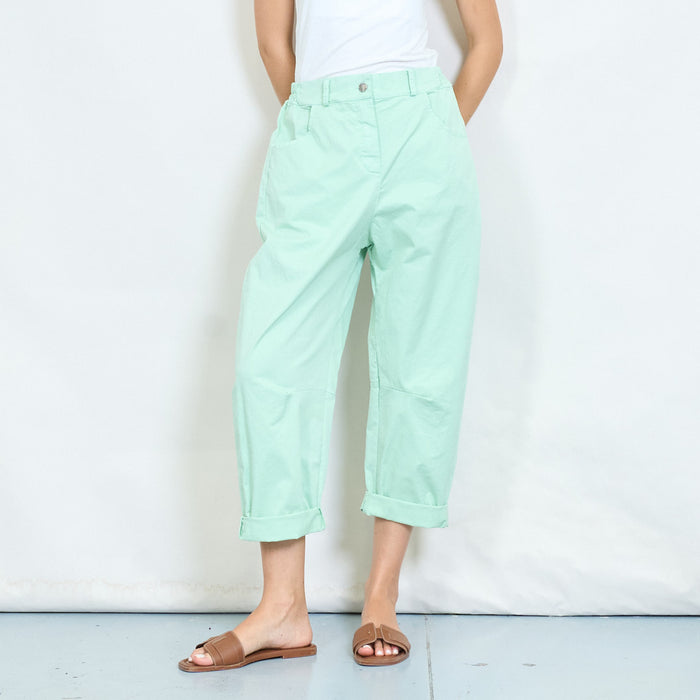 High-waisted cotton balloon trousers with rolled cuffs wholesale