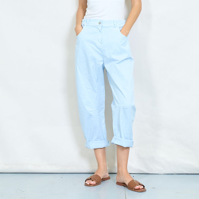 High-waisted cotton balloon trousers with rolled cuffs wholesale
