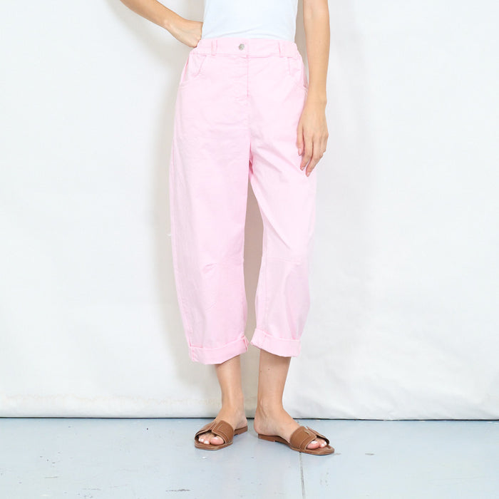 High-waisted cotton balloon trousers with rolled cuffs wholesale