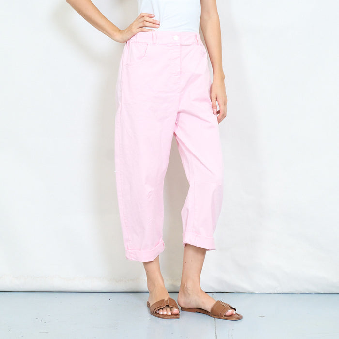 High-waisted cotton balloon trousers with rolled cuffs wholesale