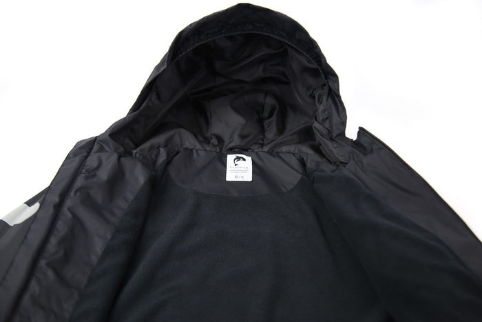 Close-up of insulated lining – black waterproof rain jacket