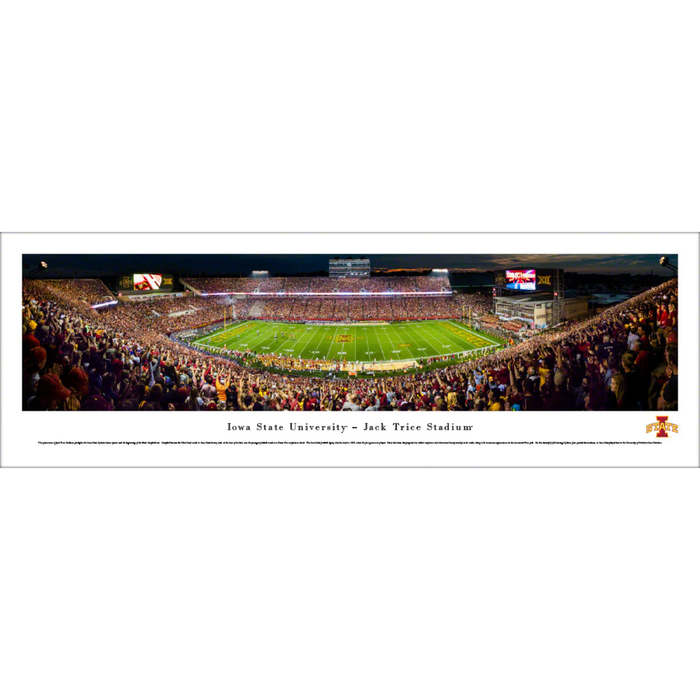 Iowa State Cyclones Football Panoramic Picture - Jack Trice Stadium Fan Cave Decor Unframed Night