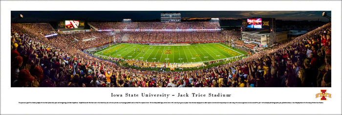 Iowa State Cyclones Football Panoramic Picture - Jack Trice Stadium Fan Cave Decor Unframed Night