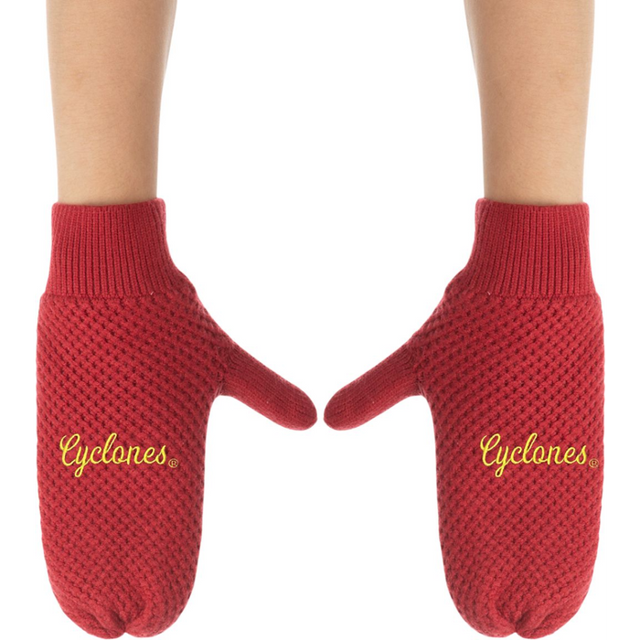 Iowa State Cyclones Knit Red Script Mittens