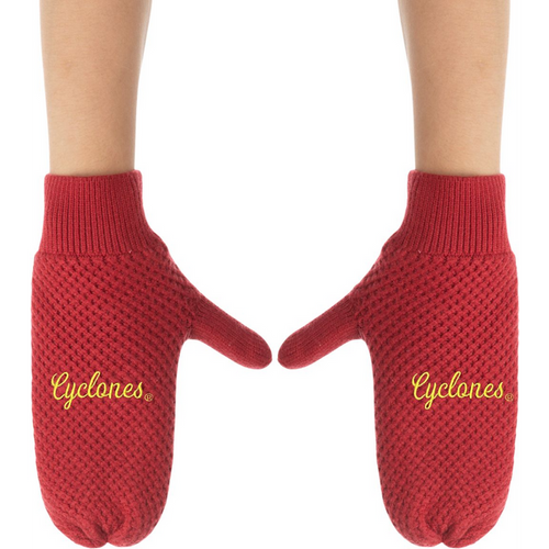 Iowa State Cyclones Knit Red Script Mittens