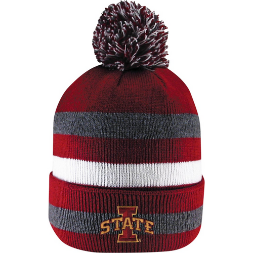 Iowa State Cyclones Striped Red/Grey Knit Pom Beanie