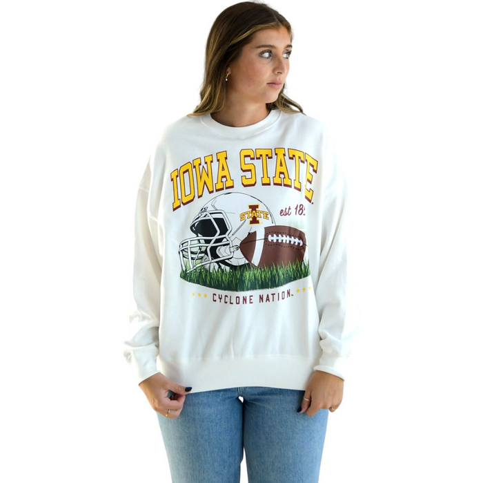 Iowa State Football Sweatshirt Women's Oversized White Crew
