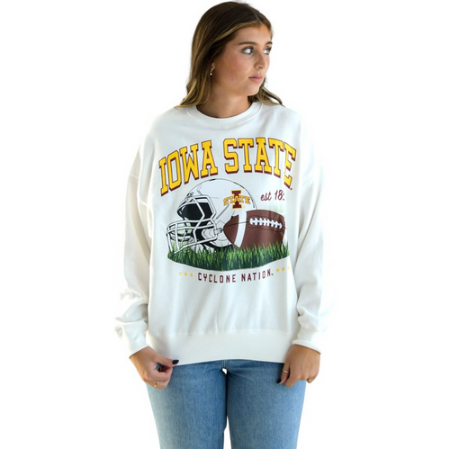 Iowa State Football Sweatshirt Women's Oversized White Crew