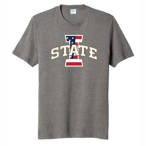 Iowa State T-Shirt Grey Patriotic ISU Logo