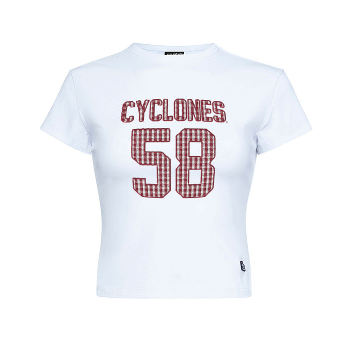 Iowa State Women's White Cropped Plaid Baby Tee