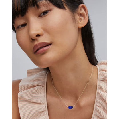Kendra Scott Elisa Enamel Frame Gold Paperclip Necklace Cobalt Infusion
