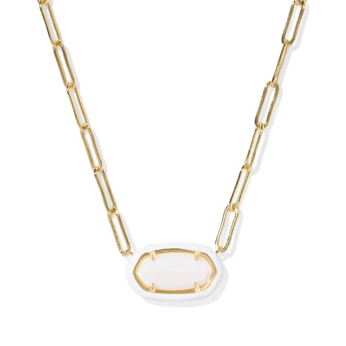 Kendra Scott Elisa Enamel Frame Gold Paperclip Necklace Mother of Pearl