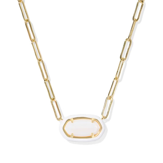 Kendra Scott Elisa Enamel Frame Gold Paperclip Necklace Mother of Pearl
