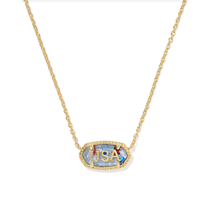 Kendra Scott Elisa USA Short Pendant Necklace in Gold Red, White, Blue Star Illusion