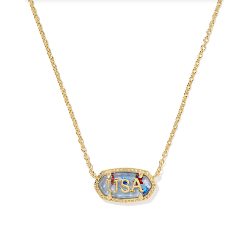 Kendra Scott Elisa USA Short Pendant Necklace in Gold Red, White, Blue Star Illusion