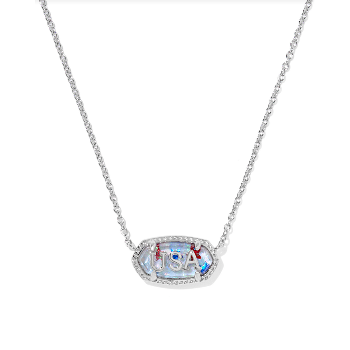 Kendra Scott Elisa USA Short Pendant Necklace in Silver Red, White, Blue Star Illusion