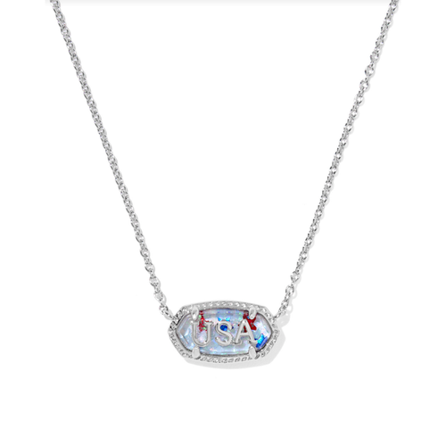 Kendra Scott Elisa USA Short Pendant Necklace in Silver Red, White, Blue Star Illusion