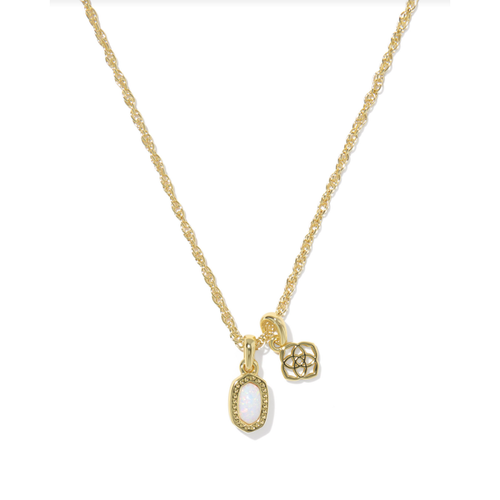 Kendra Scott Mini Elisa Dira Necklace in Gold Bright White Opal