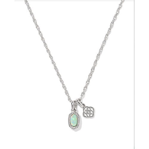 Kendra Scott Mini Elisa Dira Necklace in Silver Green Opal