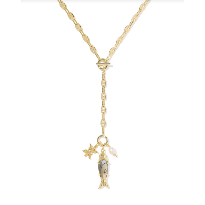 Kendra Scott Parker Fih Long Charm Necklace in Gold Abalone Shell