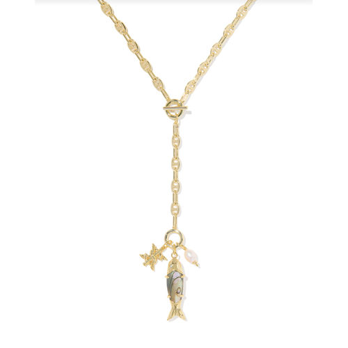 Kendra Scott Parker Fih Long Charm Necklace in Gold Abalone Shell
