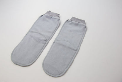 Close-up of grey fleece sock fabric texture – plush and warm