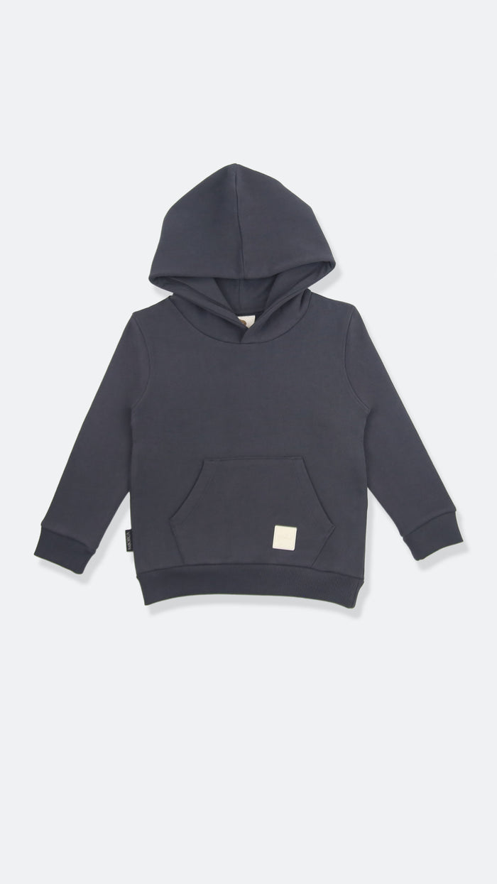 Organic brushed terry kids hoodie in lava color – front view