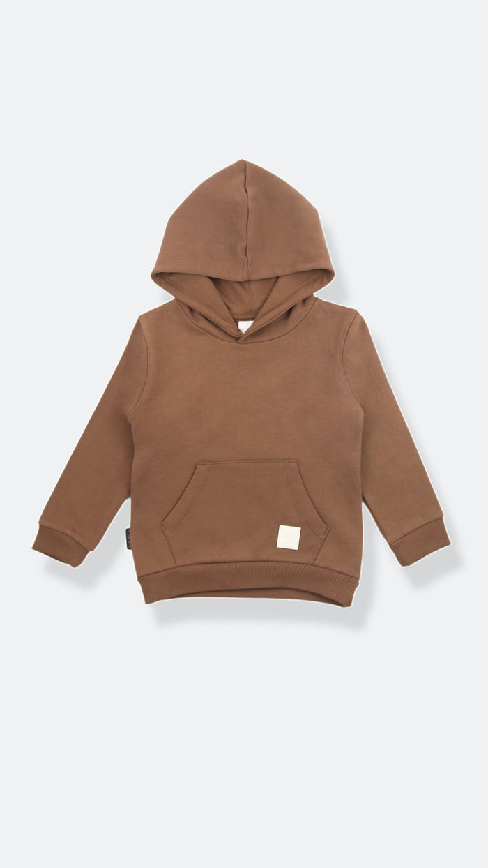 Organic french terry kids hoodie in fjord blue – front view