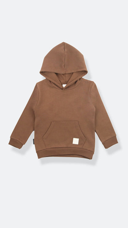 Organic french terry kids hoodie in fjord blue – front view