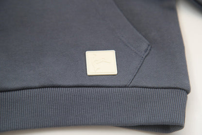 Kangaroo pocket and rib cuff detail on fjord french terry kids hoodie