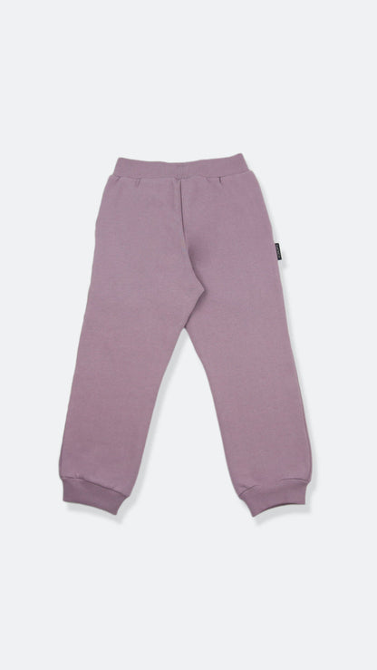 Organic brushed terry kids sweatpants in wheat color – back view