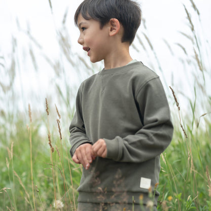 Kids Sweatshirt- Organic French Terry Cotton – Dusty Olive