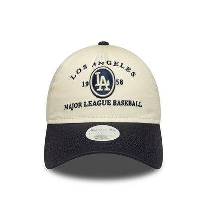 Pictured is this Womens MLB LA Dodgers 9TWENTY A-Frame cap in cream & black. 2