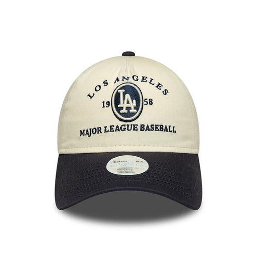 Pictured is this Womens MLB LA Dodgers 9TWENTY A-Frame cap in cream & black. 2