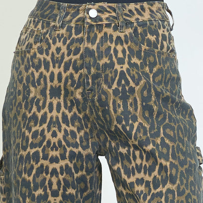 Leopard print cargo jeans wholesale