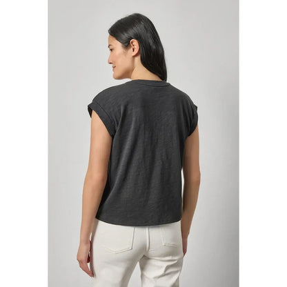 Lilla P Cuffed Sleeve V-Neck in Black