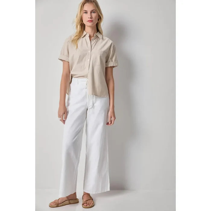 Lilla P Linen Blend Boyfriend Button Down in Bamboo