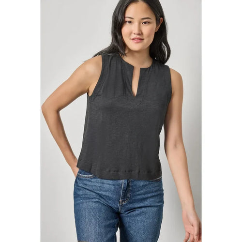 Lilla P Pleat Split Back Neck Tank in Black