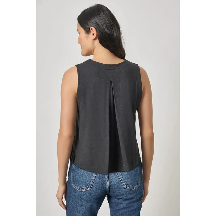Lilla P Pleat Split Back Neck Tank in Black