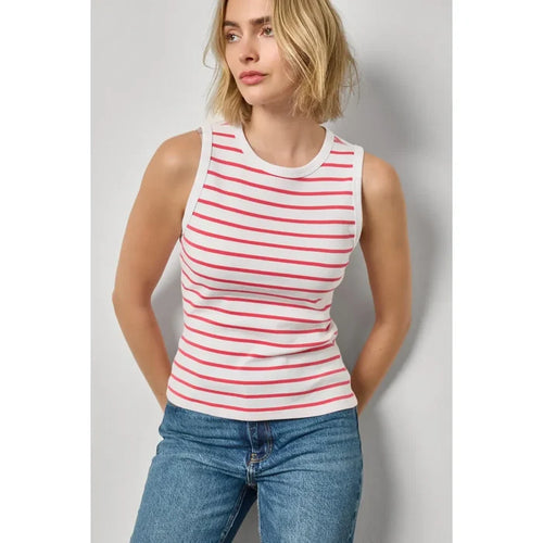 Lilla P Rib Stripe High Neck Tank in Geranium Stripe