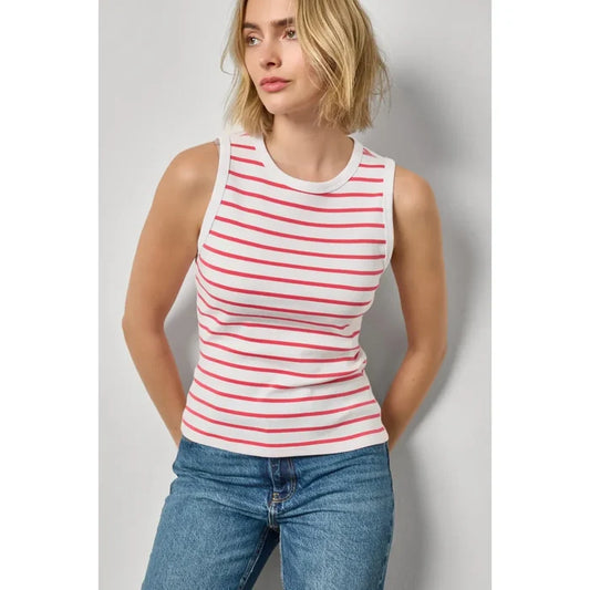 Lilla P Rib Stripe High Neck Tank in Geranium Stripe