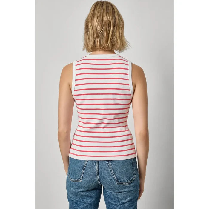 Lilla P Rib Stripe High Neck Tank in Geranium Stripe