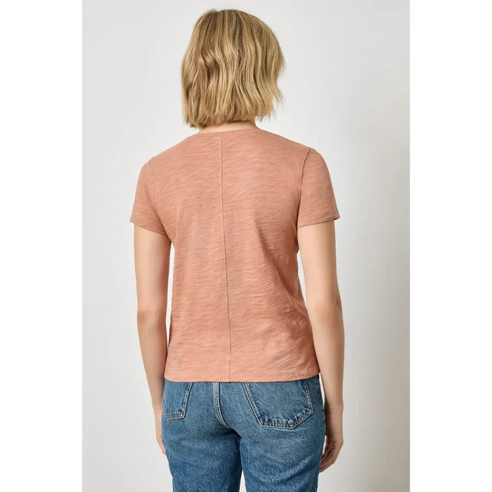 Lilla P Short Sleeve Back Seam V-Neck in Carob